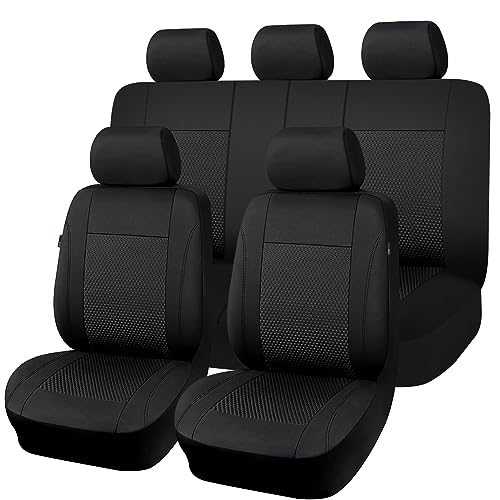 Flying Banner car seat Covers Full Set Velvet Cubic Stamp Massage Breathable Rear Bench Split Black Gray Beige tan 40/60 50/50 60/40 (Full Set - Low Back, Black) - color: Black