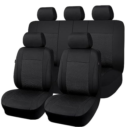 Flying Banner car seat Covers Full Set Velvet Cubic Stamp Massage Breathable Rear Bench Split Black Gray Beige tan 40/60 50/50 60/40 (Full Set - Low Back, Black) - color: Black