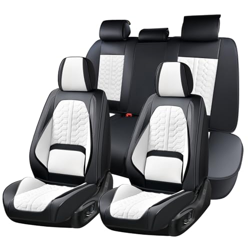 Huidasource Universal Fit Car Seat Covers, Seat Covers for Cars, Full-Covered Leather Car Seat Covers Front and Back Seat Full Set Seat Cushion Fit for Most Cars SUV Trucks, Black & White - color: FS# Black&White, size: 5pcs Full Set