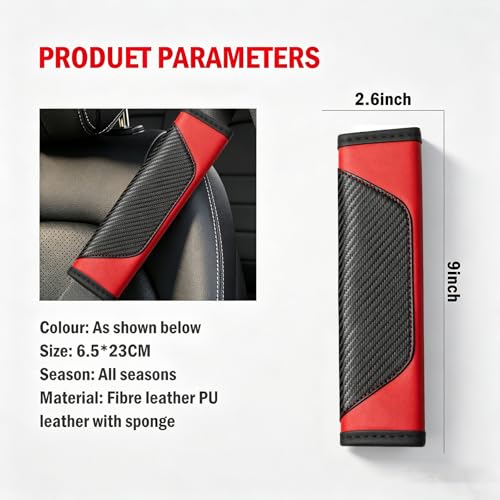Carbon Fiber PU Leather Seat Belt Covers - 2Pcs, Black and Red Sporty Seat Belt Pads, Universal Fit for Car Truck SUV - color: yd-red