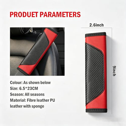 Carbon Fiber PU Leather Seat Belt Covers - 2Pcs, Black and Red Sporty Seat Belt Pads, Universal Fit for Car Truck SUV - color: yd-red