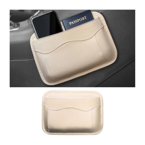 Car Seat Side Pocket Organizer, PU Leather Mini Vehicle Phone Holder Storage Bag, Automotive Interior Tray Pouch Seat Gap Filler Accessories, Universal for SUV Sedan Truck (Beige) - color: Beige