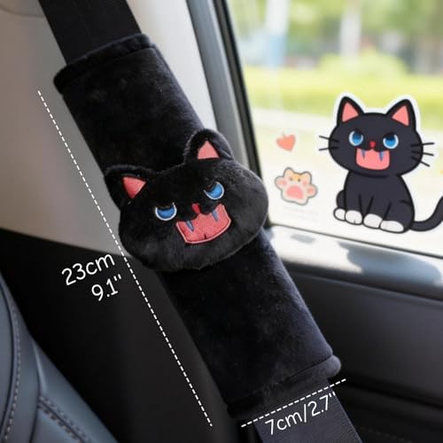 2 PCS Seat Belt Cover Pad, Cute Kawaii Animal Cat Seatbelt Covers for Kids, Soft Seatbelt Cushion, Car Seat Strap Pads (A-Black)
