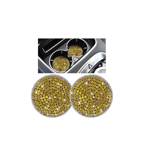 Bling Car Cup Holder Coaster, 2PCS 2.75 Inch Crystal Rhinestone Anti Slip Vehicle Drink Cup Mat for Women Girls, Auto Interior Embedded in Ornaments. Universal for SUV RV Truck (Yellow) - color: Yellow