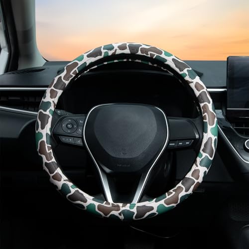 Army Dark Camo Steering Wheel Cover Auto Leather Steering Wheel Protector, Anti-Slip, Breathable, Absorbing Sweat, Universal Camo Car Accessories 14.5–15 inch,Fit for Most Car, Trucks, SUV - style: Army Dark Camo