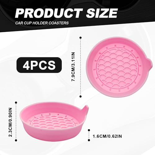 4-Pack Universal Cup Holder Coasters, Black Silicone Inserts - Keep Your Car Clean with Non-Slip & Spill-Proof Coasters for All Vehicles (Pink) - color: pink