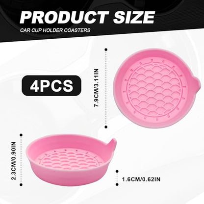 4-Pack Universal Cup Holder Coasters, Black Silicone Inserts - Keep Your Car Clean with Non-Slip & Spill-Proof Coasters for All Vehicles (Pink) - color: pink