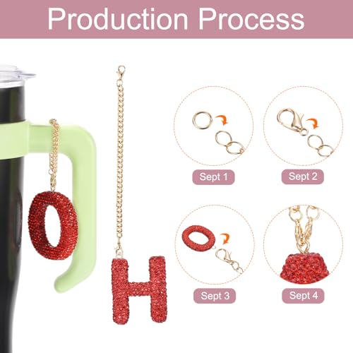 MECCANIXITY Bling Car Letter Charm, Initial H Letter Interior Car Rear View Mirror Decoration Hanging Crystal Ornaments for Women Bags Water Cup DIY Craft, Red - style: Letter H
