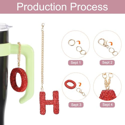 MECCANIXITY Bling Car Letter Charm, Initial H Letter Interior Car Rear View Mirror Decoration Hanging Crystal Ornaments for Women Bags Water Cup DIY Craft, Red - style: Letter H