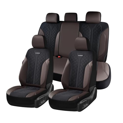 Coverado Seat Covers for Car 5 Seats, Leather Car Seat Covers Fullset, Breathable Mesh Front and Rear Protectors, Coffee Luxury Automotive Covers, Universal Fit for SUV, Truck, Sedan - color: A-Coffee&Black, size: FullSet