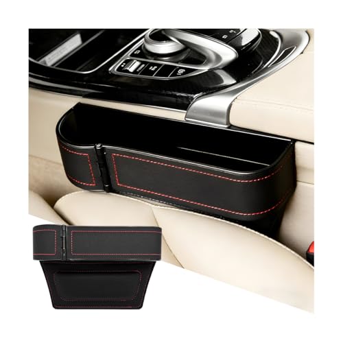 Car Seat Gap Filler Organizer with Cup Holder Expander, Leather Console Seam Filler Storage Box, Auto Front Seat Gap Organizer for Phones Keys Glasses, Universal Fit (Black/Red Driver) - color: Black/Red, size: Driver
