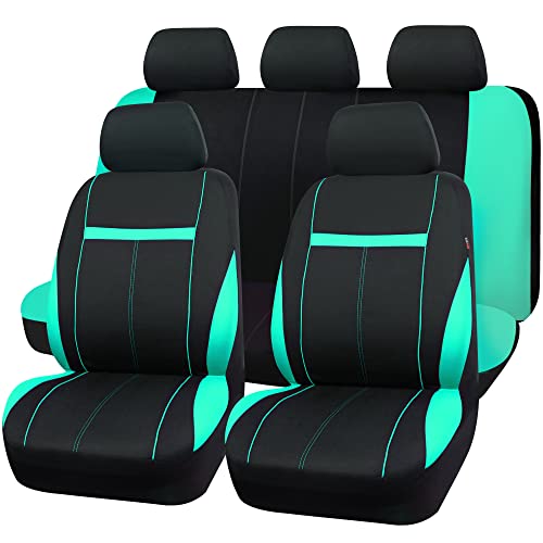 CAR-GRAND Sporty Cloth Car Seat Covers Full Set, Breathable and Washable,Universal Fit for Car, Truck, Sedan, Vans, SUV, Airbag Compatible, Zipper Design - color: Mint