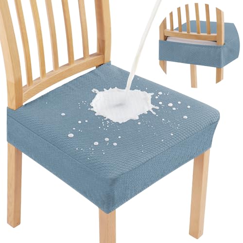 Smiry Waterproof Seat Covers for Dining Room Chairs Set of 2, Stretch Jacquard Removable Washable Chair Seat Slipcovers Protector, No Rear Covers, Airy Blue - color: Airy Blue, size: Set of 2