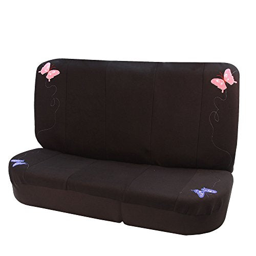 FH Group Butterfly Embroidery Car Seat Covers - Universal Fit, Solid Bench Rear Seat, Washable Seat Cover for SUV, Sedan, Van, Rear Set, Black - color: Black Butterfly, size: Rear Set