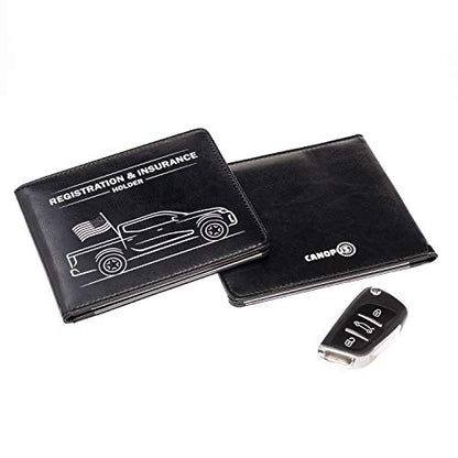 CANOPUS Car Registration & Insurance Holder with Magnetic Closure, Vehicle Document Organizer, Auto Glove Box Wallet, Includes 2 EZ Pass Strip Sets – Truck - color: Black, size: Truck