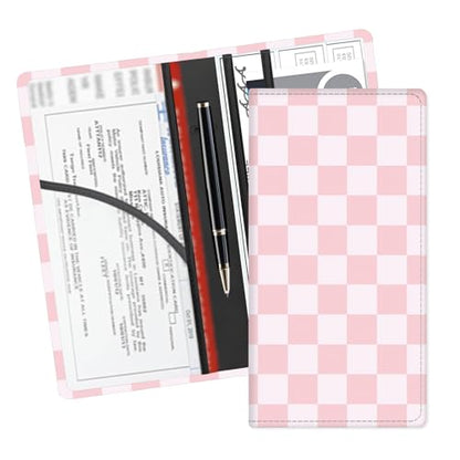 Leather Car Registration and Insurance Card Holder, Cute Car Accessories Vehicle Glove Box Car Organizer for Documents, Cards, License Cute Pink Checkerboard - color: Cute Pink Checkerboard