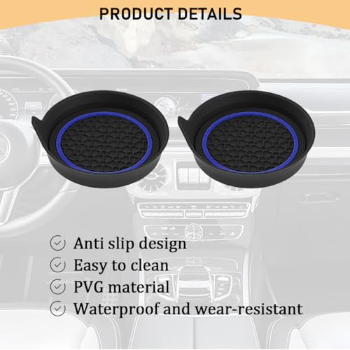 2PCS Car Cup Holder Coaster, Silicone Non-Slip Vehicle Cup Recessed Mats, Waterproof ＆ Sift-Proof Automotive Interior Insulation Drink Insert Pads, Universal Fit (Blue/Black) - color: Blue/Black