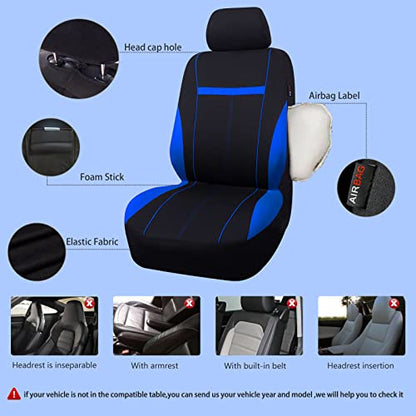 CAR-GRAND Universal Fit Sporty Cloth Full Set Car Seat Covers,Fit for Car,Truck,Sedan,Vans,SUV, Breathable, Washable, Airbag Compatible, Zipper Design - color: Blue