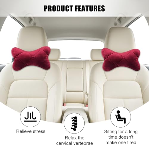 2PCS Car Headrest Pillow, Comfortable Ergonomic Design Vehicle Seat Neck Pillow for Driving Fatigue Relief, Soft Breathable Automotive Interior Head Rest Cushion Pad, Universal Fit (Wine Red) - color: Wine Red
