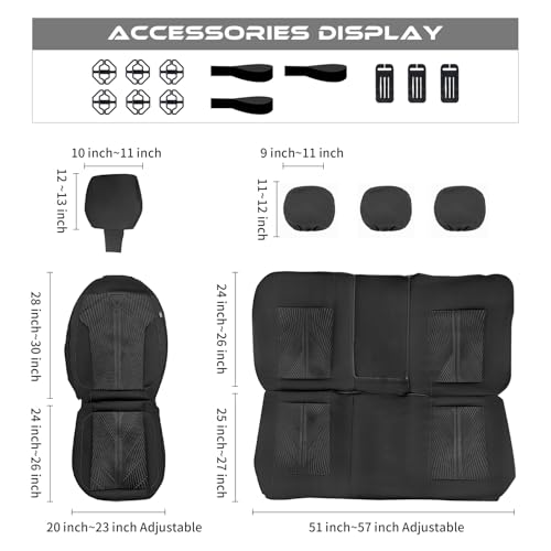 CAR PASS Waterproof Car Seat Covers Full Set,Neoprene Wetsuit, All-Weather Non-Slip Durable, Universal Fit for SUV, Sedans, Trucks, Vans, with Armrest & Airbag Compatibable, All Black - color: ALL Black, size: Full Set