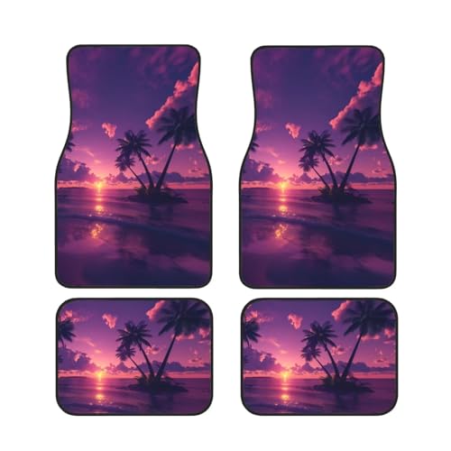 Beach Palm Tree Floor Mats for SUV Trunk All Weather Car Carpets Protection Art Sunset All Weather Floor Liners, Tropical Hawaii Car Interior Accessories - color: Beach Palm Tree