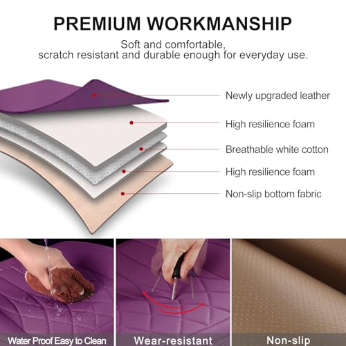 BEITK 2 Pack Leather Front Car Seat Cover Bottom Car Seat, Universal Anti-Slip Driver Car Seat Protectors with Storage Pocket, Waterproof Bottom Auto Seat Cushion Pad Mat for Most Vehicles(Purple) - color: cushion pair purple