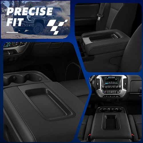 Front Seat Center Console Armrest Lid Black Leather Compatible with Chevy Silverado Suburban Tahoe 2014-2020, GMC Yukon XL Sierra, Cadillac Escalade Replace OE 22881398