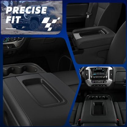 Front Seat Center Console Armrest Lid Black Leather Compatible with Chevy Silverado Suburban Tahoe 2014-2020, GMC Yukon XL Sierra, Cadillac Escalade Replace OE 22881398