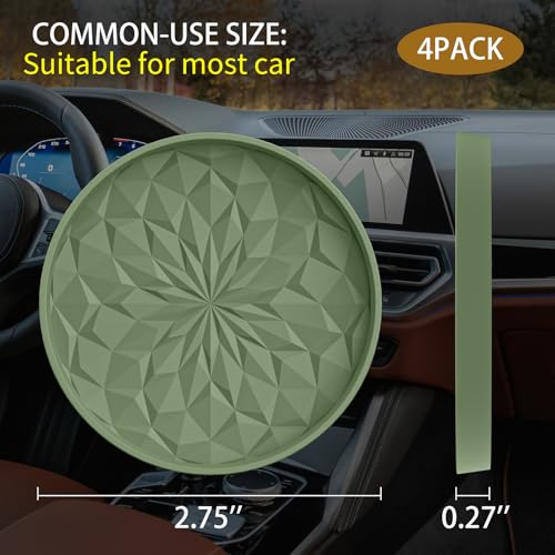 Car Coasters for Cup Holders [4 Pack] - 2.75In Silicone Auto Mug Mats - Universal Non-Slip Recessed Car Interior Accessories Olive Green - color: 4pack-olive Green
