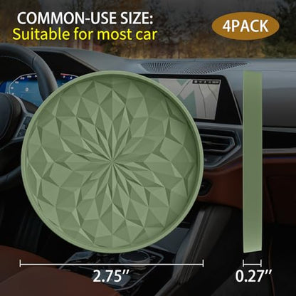 Car Coasters for Cup Holders [4 Pack] - 2.75In Silicone Auto Mug Mats - Universal Non-Slip Recessed Car Interior Accessories Olive Green - color: 4pack-olive Green