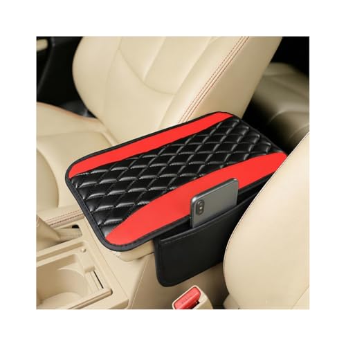 Car Center Console Cushion Pad, Universal Leather Waterproof Armrest Seat Box Cover Protector with 2 Side Storage Pocket,Comfortable Car Decor Accessories Fit for Most Vehicle SUV (Red) - color: Red
