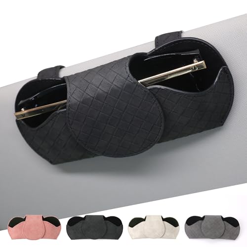 KINIVA Sunglasses Holder for Car Visor PU Leather Glasses Case with Clips for Car Visor Automotive Interior Visor Accessories Apply to All Car Models (Black) - color: Black
