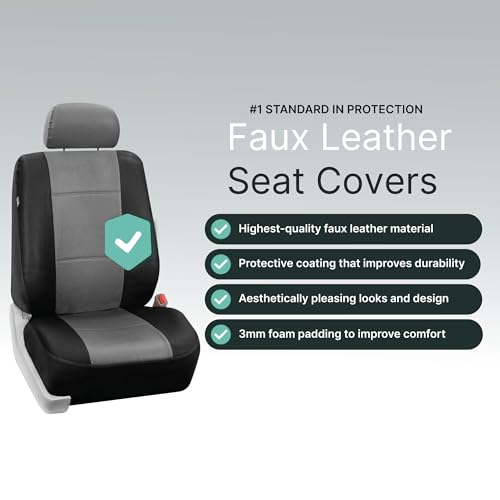 FH Group Front Set Faux Leather Car Seat Covers for Low Back Seat with Removable Headrest, Universal Fit, Car Seat Covers for SUV, Sedan, Van, Gray/Black - color: Gray, style: Front Set