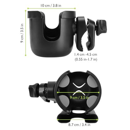 Accmor Stroller Cup Holder with Phone Holder, Bike Cup Holder, Universal Cup Holder for Uppababy Nuna Doona Strollers, 2-in-1 Cup Holder for Walker, Wheelchair, Scooter - color: All Black