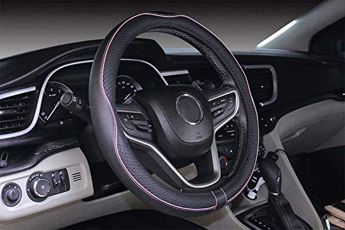 Mayco Bell Universal Standard Size Steering Wheel Cover Anti-Slip,Safety,Soft,Breathable,Durable,Full Surround,Comfortable Grip Microfiber Leather (14.5-15 inch,Black Pink) - color: Black Pink, size: 14.5- 15''(fit for mostly cars)