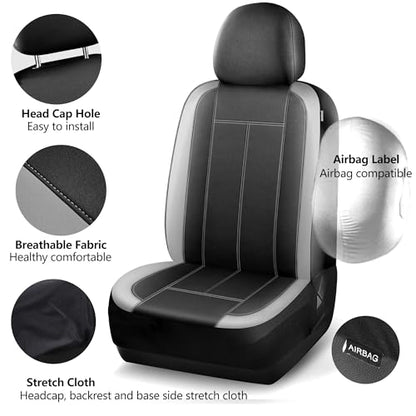 HChengkikz Car Seat Covers Full Set, Waterproof Neoprene Car seat Covers, Airbag Compatibable, All Season Protection Universal for Most Cars, Trucks, SUVs (Black + LightGray) - color: N816 Black Lightgray, size: Full Set
