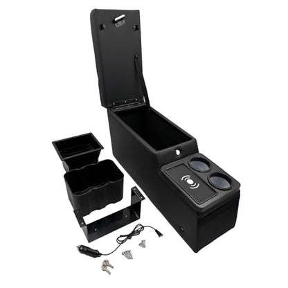 Truck Center Console Truck Seat/Bench Organizer with Wireless Charging and Holder Cups for Jeep CJ5 1976-1983,Jeep CJ7 1976-1986,Jeep Wrangler(YJ) 1987-1995 (Black) - color: Black