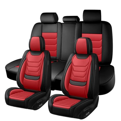 Nappa Leather Seat Covers Full Set for Honda Fit 2007-2020, 5 Seats Waterproof & Tear-Resistant Car Seat Cover Inside Zipper Design and Reserved Opening Holes(Standard Full Set/Black Red) - color: Black Red, size: Full Set Standard
