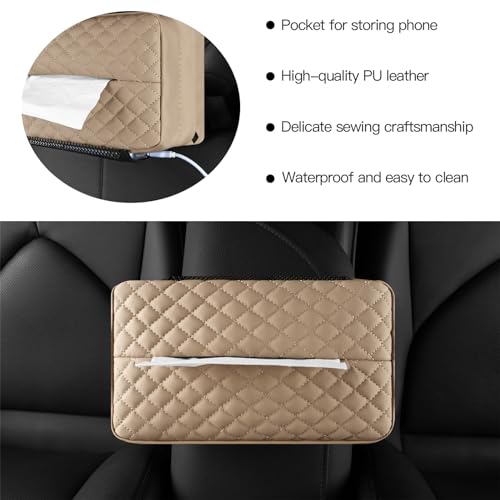 Car Tissue Holder, Car Standard Tissue Holder, PU Leather Backseat Tissue Box, Cars Tissue Box Holder, Napkin Holder for Cars, Fit for 120 Standard Tissues Cover- Beige - color: Beige