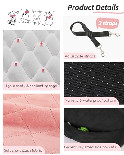 Lealchum Dog Booster Car Seat for Small/Medium Dogs,Puppy Portable Car Bed with Elevated Cushion,Fully Detachable and Washable,2 Storage Pockets,Easy to Install (Black/Pink, Medium) - color: Black/Pink