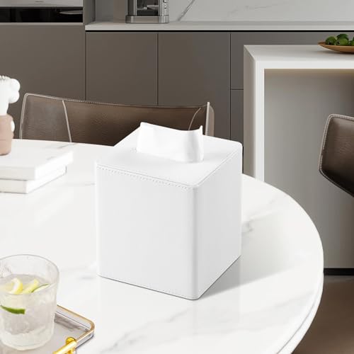 PU Leather Tissue Box Cover Square Tissue Box Holder with Magnetic Closure (Cream-White) - color: Cream-white