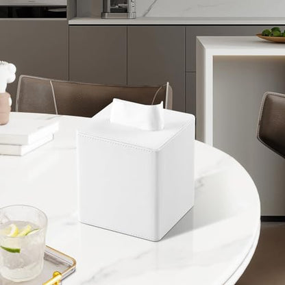 PU Leather Tissue Box Cover Square Tissue Box Holder with Magnetic Closure (Cream-White) - color: Cream-white