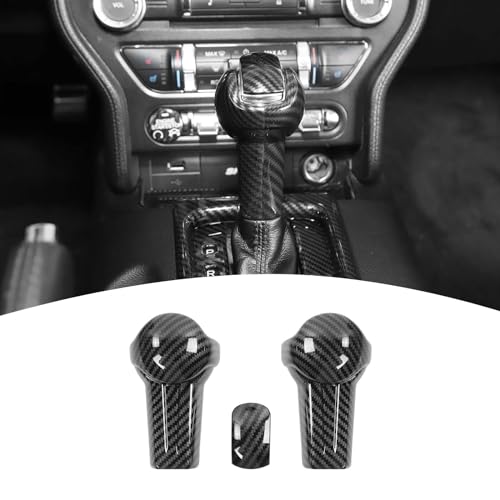 for Mustang Gear Shift Knob Cover Trim Compatible with 2015-2023 Ford Mustang Carbon Fiber Interior Accessories 3pcs