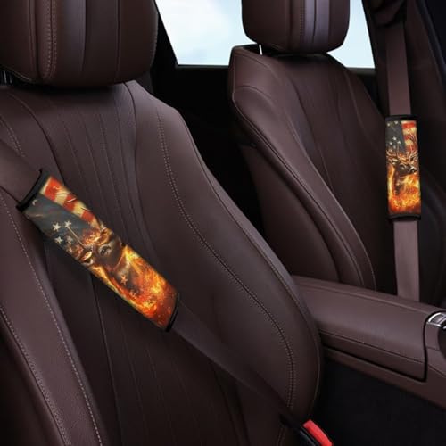 Dolyues Patriotic Seat Belt Cover Pad American Flag Deer Fire Print Seatbelt Covers for Women Universal Fit for Most Cars SUV Truck Sedan Full Set of 2 - color: American Flag Deer Fire