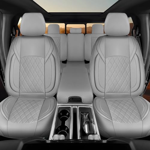 F150 Seat Covers Front Set, Faux Leather Truck Seat Covers Diamond Quilted Custom Fit for 2009-2026 F-150 SuperCrew & 2017-2026 F250 F350 F450 Crew Cab XL XLT Lariat King Ranch (Gray) - color: Gray, size: Front