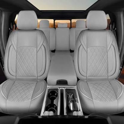 F150 Seat Covers Front Set, Faux Leather Truck Seat Covers Diamond Quilted Custom Fit for 2009-2026 F-150 SuperCrew & 2017-2026 F250 F350 F450 Crew Cab XL XLT Lariat King Ranch (Gray) - color: Gray, size: Front