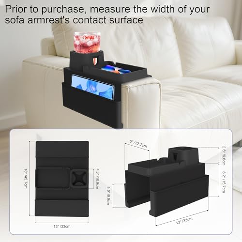 Couch Cup Holder Tray,Silicone Couch Arm Cup Holder,Couch Arm Organizer for Sofa Drinks/Phone/Remote/Snacks,Couch Armrest Recliner Armchair Caddy - Black - color: Black