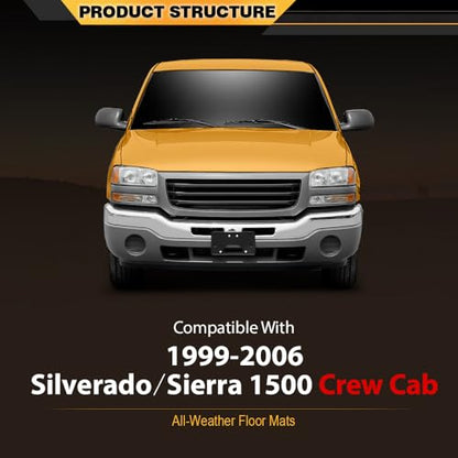 G-PLUS Cargo Liners, Compatible with Chevy Silverado/GMC Sierra 1500 Crew Cab 1999-2006 Floor Liners, 1st & 2nd Row Black, 3PCS Interior Accessories - size: Fit Silverado/Sierra 1999-2006 | Crew Cab | 3PCS