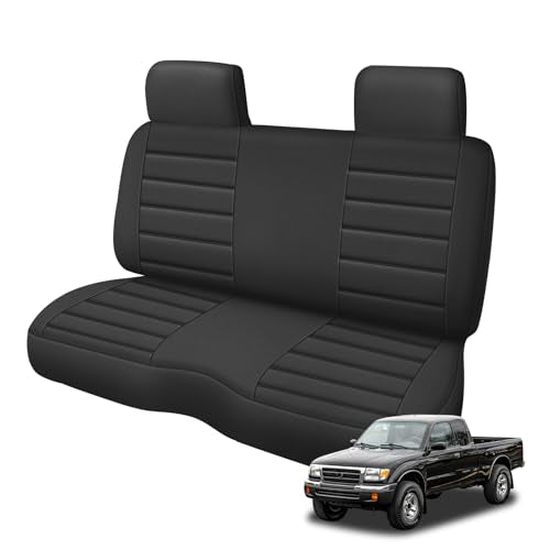Truck Seat Cover Compatible with 1995-2004 Toyota Tacoma, Front Bench Seat with Molded Headrest and Small Notched Cushion, Knitted Fabric - color: black