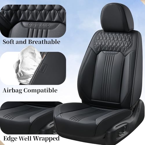 Coverado Seat Covers, Car Seat Covers Full Set, Black Seat Cover, Front Seats Back Seat Cover, Waterproof Car Seat Cushion,Leather Car Seat Protector Universal Fit Most Cars - color: Air Backrest-Black, size: FullSet